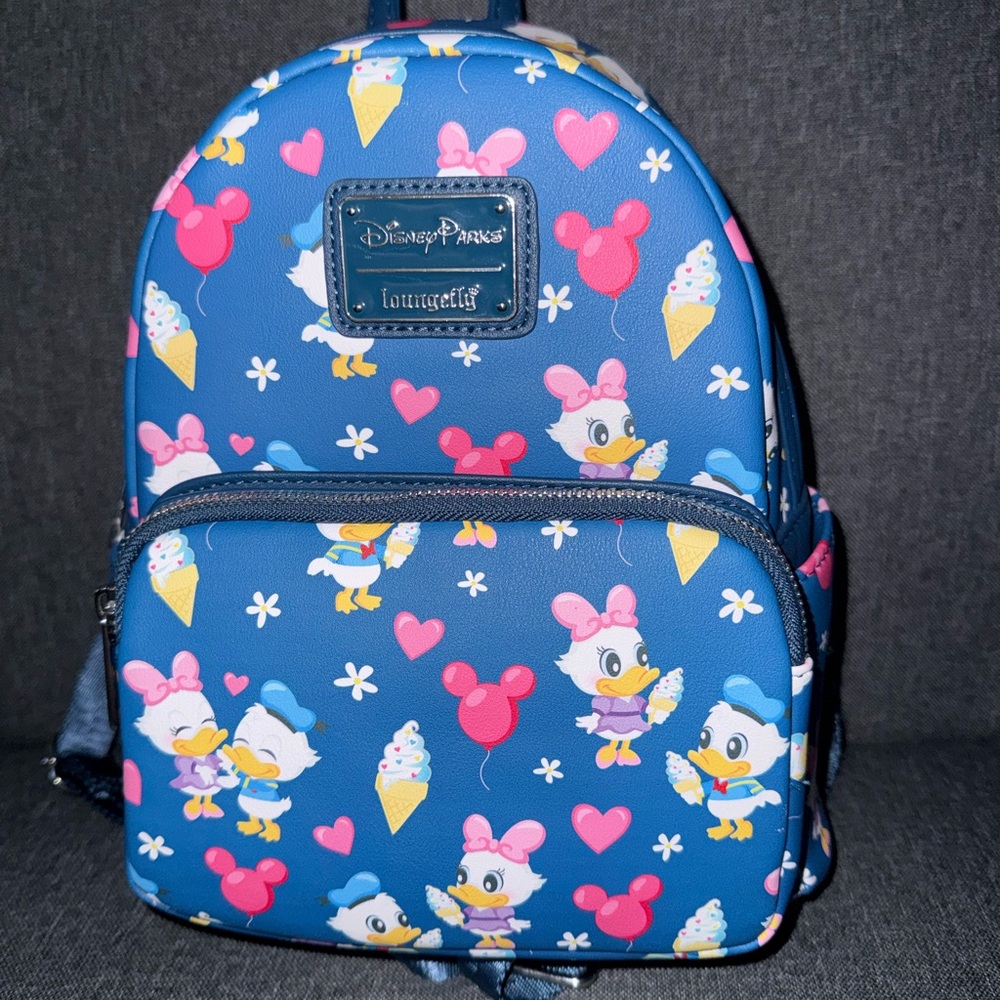 Loungefly Kids Blue Daisy Duck Ice Cream Mini Backpack with Pink Accents